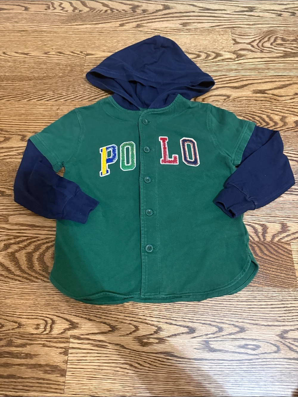 Polo by Ralph Lauren Green Hooded Shirt with Navy Sleeves